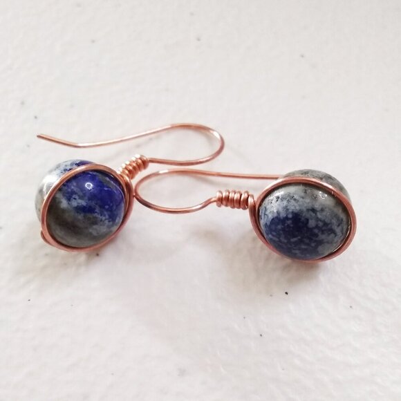 Handmade! Rustic Lapis Lazuli & Copper Dangle Earrings! Only 1 Pair Available! - Picture 6 of 12